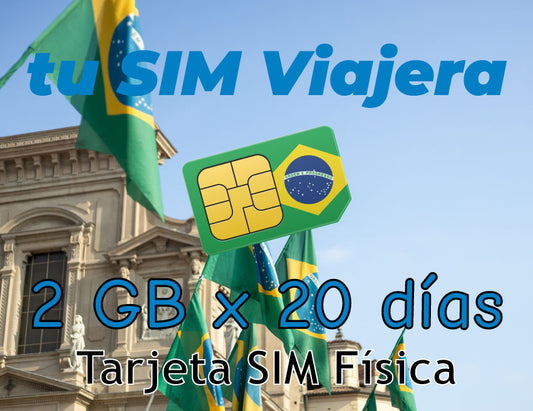 BRASIL - Tarjeta SIM Física con 2 GB de Datos