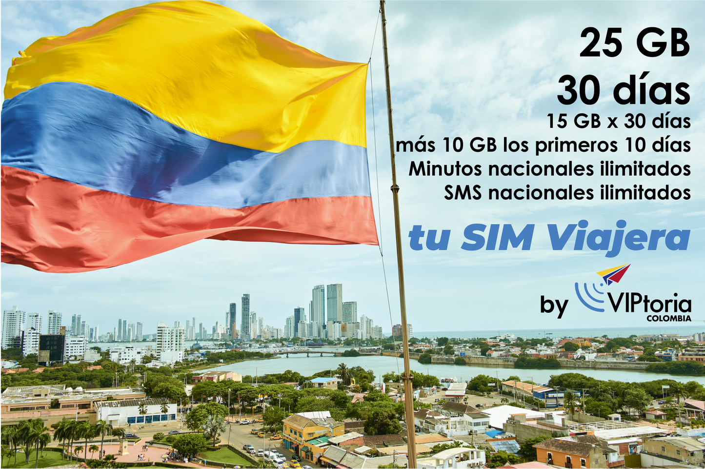 SIM Física Local COLOMBIA - 25 GB / Llamadas / SMS x 30 días