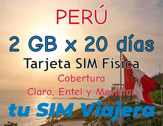 PERÚ - Tarjeta SIM Física con 2 GB de Datos