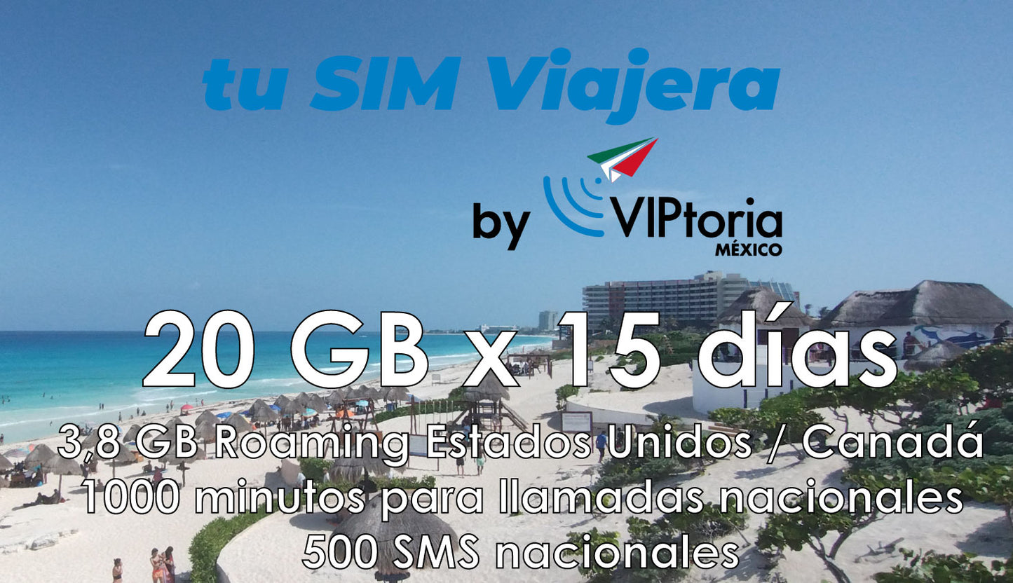 SIM Física Local MÉXICO - 20 GB / Llamadas / SMS x 15 días