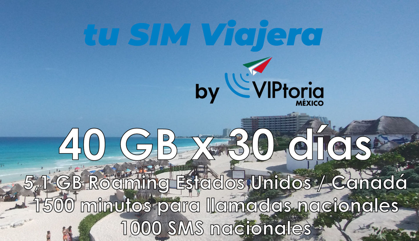 SIM Física Local MÉXICO - 40 GB / Llamadas / SMS x 30 días